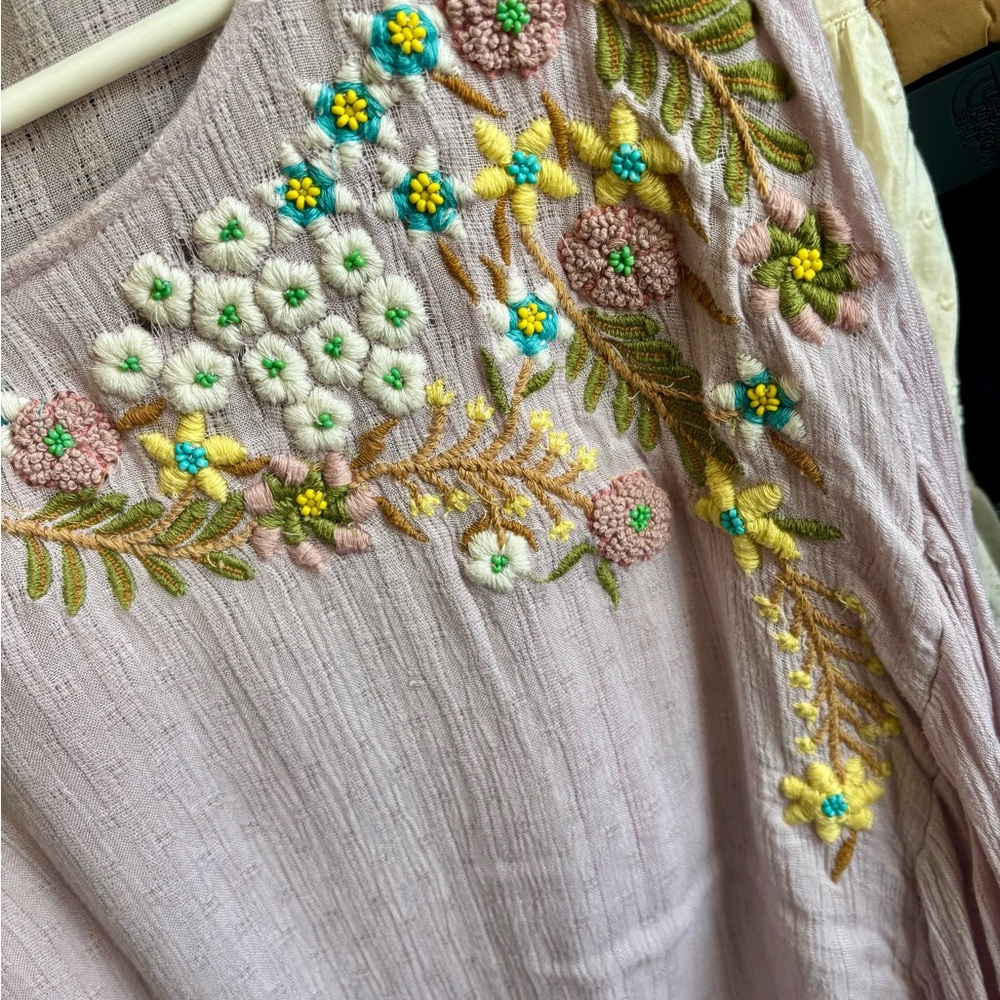 Embroidered Floral Blouse - Lavender